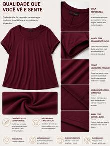 PLUS SIZE PLAIN BLOUSE CASUAL MODERN BASIC CURRENT CONTEMPORARY VISCOLYCRA DAILY WORK - Burdeos - Ver 7