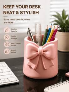 Multifunctional Round Bowknot Storage Bucket, Cute Desktop Organizer, Suitable For Stationery, Cosmetics, Pens And School Supplies, Portable Pen Holder Container, Perfect Gift For Students' Birthday And Back To School - Pen Holder - View 4