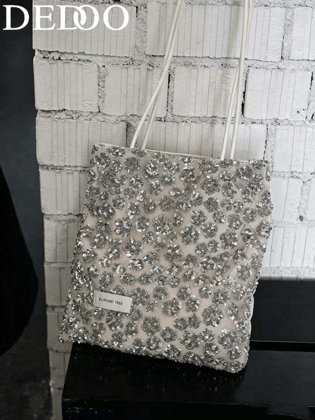 Dedoo Korean Style Sequin Pink Silver Glitter Ins Style Large Capacity Velvet Patchwork Tote Bag, Commuter Casual Shopping Shoulder Lazy Handbag