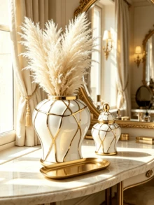 Random Color European Luxury Creative Electroplated White Ceramic Vase, High-End Ceramic Indoor Home Decor, Living Room, Dining Table And Office Desk Ornament, Suitable For Floral Arrangement - Platinum - View 6