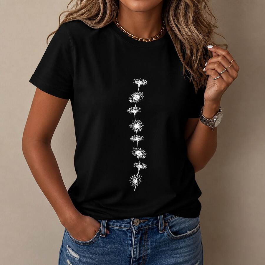 Women's T-Shirt,Summer Outfit,Streetwear, 100% Cotton Top Oversized,Must-Have - 黑色 - 查看 1