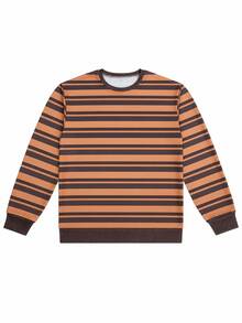 1pc Women's Vintage Striped Drop Shoulder Loose Pullover Sweatshirt, Casual Comfortable Y2K Grunge Style Top, Suitable For Autumn Back To School Daily Wear - Black - View 2