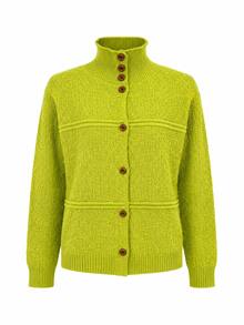 Women's Green Knitted Cardigan With Button Front Long Sleeves, Medium Stretch Regular Fit Basic Top - Green - View 6