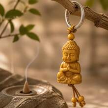 1pc Vintage Carved Buddhist Bead Keychain, Back To School Halloween Thanksgiving Christmas Good Luck Backpack Car Key Pendant Gift - Rust Brown - View 1