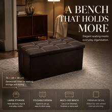 Large Seater Folding Storage Ottoman Pouffe Bench Seat Blanket Toy Chest Box UK - Black - View 1
