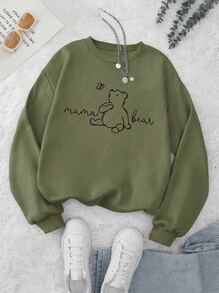 2026 Valentine Women Sweatshirt, White Bear Mom & Bear Hug Print Crew Neck Soft Long Sleeve Pullover, Maternity‑Friendly For Spring Autumn Winter - 軍綠色 - 查看 1
