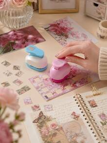 1PC Creative Stamp Pattern Portable Manual Puncher, Suitable For Scrapbooking, DIY Card Making, Photo Albums, And Paper Crafts, Paper Cutting Tool (Blue, Pink) - Single Piece - View 4