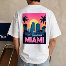 camiseta miami, camiseta de hombre, atuendos de verano, streetwear, top de algodón, camiseta de mujer, camiseta holgada blanca, top negro, regalo para hombre - Blanco 1 - Ver 3