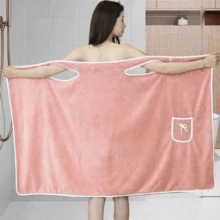 1pc Soft Thickened Coral Fleece Bathrobe, Cute Bow Pocket And Absorbent Design, Suitable For Bathing And Towel Wrap! Women's Exclusive, Comfortable And Durable Spa Wrap, Perfect For Bathroom, Camping, Beach, Spa, Hot Spring, Swimming, Travel - Multicolor - View 9