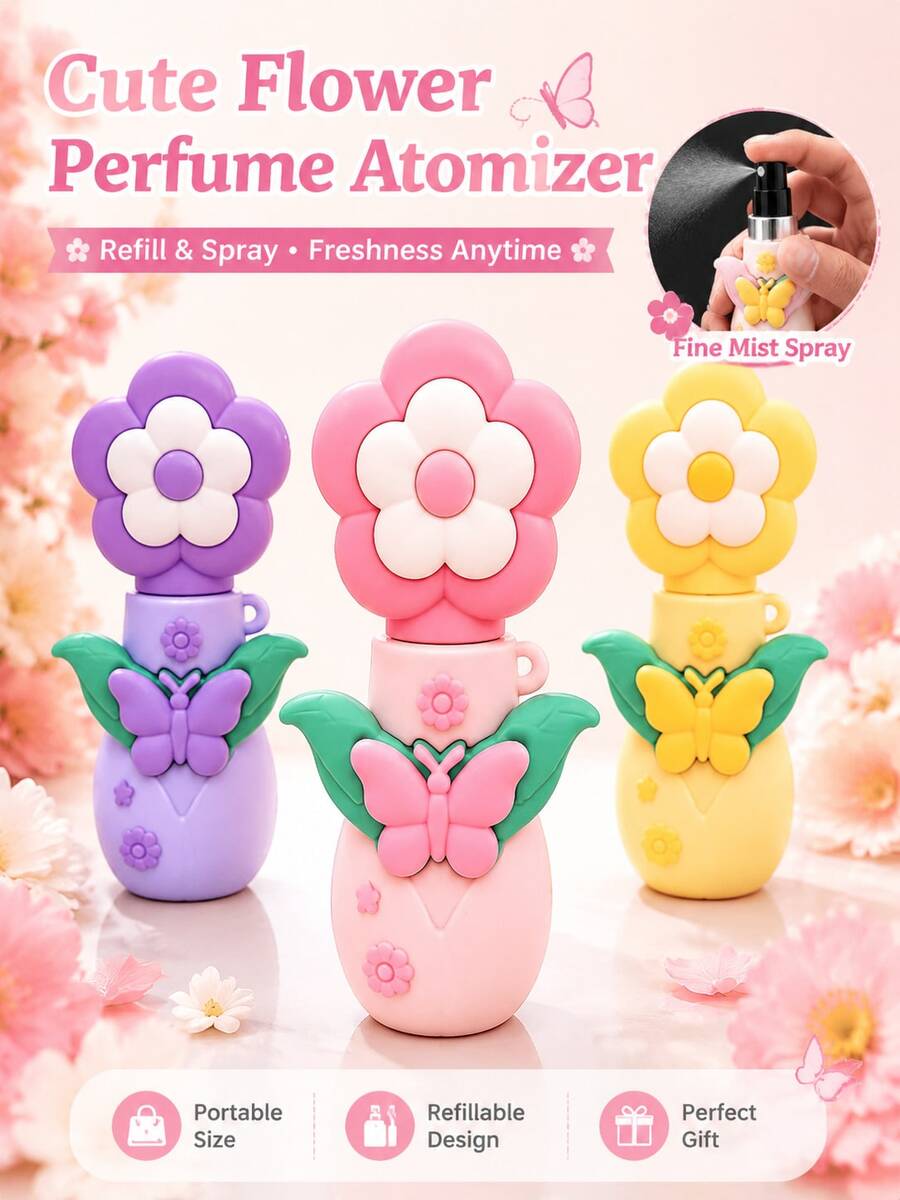 Nachfüllbare Duftsprühflasche, 3D-Blumendesign, Mini-Reise-Duftflasche, tragbarer Duftsprüher, auslaufsichere Duftflasche, kleiner Duftbehälter, Make-up-Taschen-Accessoire, Beauty-Tool für Frauen und Mädchen - Übersicht 1