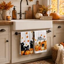 2 buah Handuk Dapur Motif Daun Musim Gugur & Warna Beige, Handuk Tangan Bermotif yang Menyerap, Handuk Teh Dekoratif untuk Dapur Musim Gugur, Hari Thanksgiving, Musim Panen, Pesta Peresmian Rumah, Ruang Makan Rumah, Dekorasi Rumah, Set 4/6/8 buah - MultiWarna - View 4