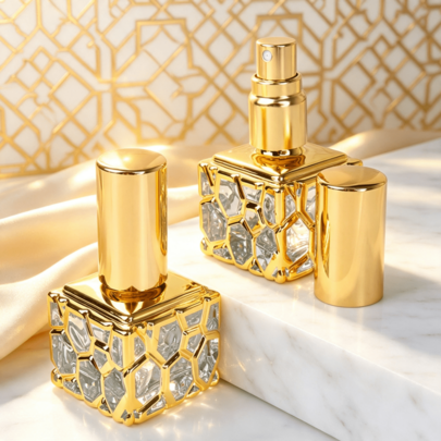 Luxury Gold Hollow Perfume Bottle, Refillable Glass Spray Bottle, Portable Travel Essential Oil Small Bottle, Leak-Proof Perfume Bottle, Middle East Gift Choice, Perfect Ramadan Gift