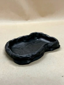 Natural Reptile Bath & Feeding Bowl, Water Dish For Gecko, Lizard, Snake & Turtle, Terrarium Accessories, Reptile Tank Decor - Black - View 4