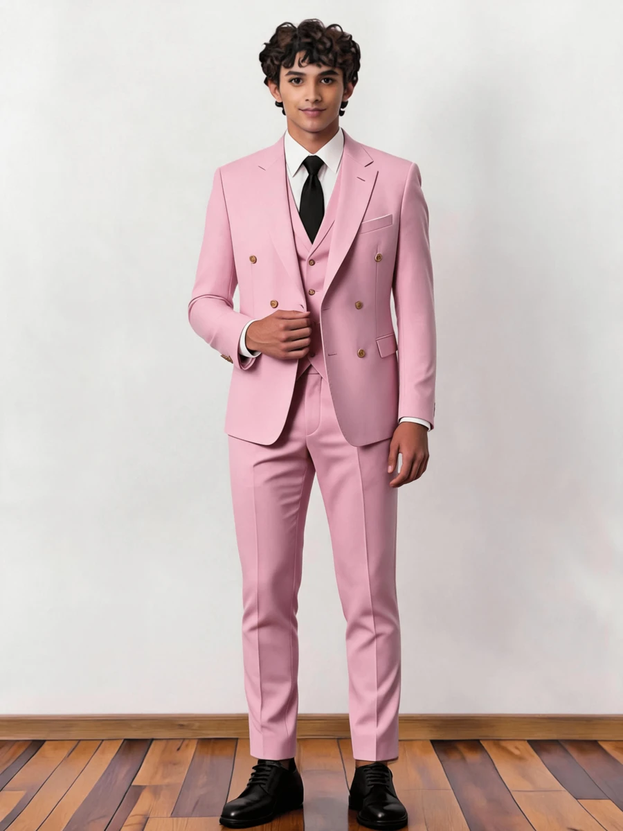 Men's Wedding Suits Elegant Slim Fit Single Breasted Business 3 Pcs Suit For Men Formal Wear Blazer Vest Pants Suit Set Party - Pink - View 1