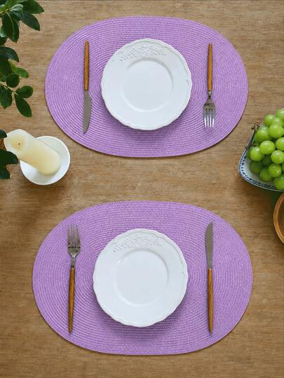 45*30cm Purple Oval Plastic Woven Placemat, 4.72 Inch Coaster, Easy To Clean, Non-Slip, Heat Resistant. Decorative Mat, Wrinkle-Resistant, Suitable For Party, Wedding, Housewarming, Christmas, Halloween, Thanksgiving, Mother's Day