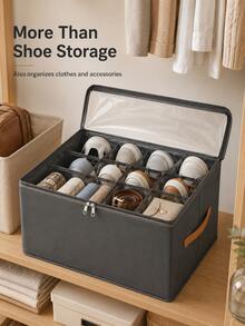 Minimalist Rectangular Shoe Box With Dividers, Double Zippers, And A Side Handle. Optimizes Space, Provides Categorized Storage, And Is Foldable. Suitable For Wardrobes, Bedrooms, Dormitories, And Other Home Storage Needs; Suitable For All Seasons. - Multicolor - View 11
