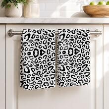 2pcs Leopard Print Kitchen Towels, Fashionable Wild Style Soft Fabric Rectangular Full Print Absorbent Hand Towels, Suitable For Kitchen, Dining Room, Home Gathering, Daily Home Decor, 4/6/8pcs Set - Multicolor - View 1