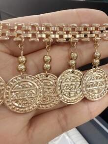 1pc Bohemian Style Exaggerated Beaded Vintage Coin Ankle Bracelet For Women, Suitable For Beach Vacation Wear - Gold - View 3