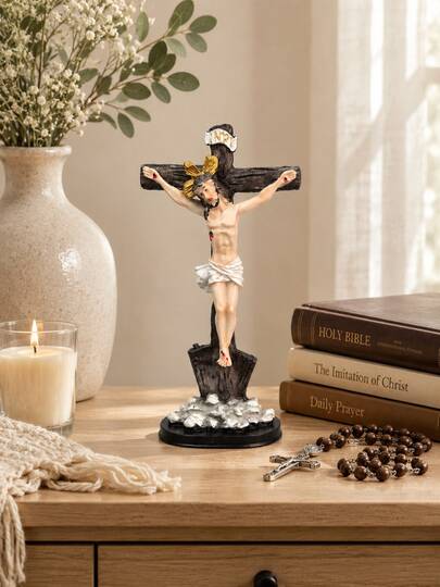 1pc Jesus Crucifix Figurine, Catholic Christian Religious Tabletop Decor, INRI Cross Statue For Home Prayer Altar, Bedroom, Living Room, Church, Easter, Christmas, Baptism, First Communion, Confirmation & Religious Gift