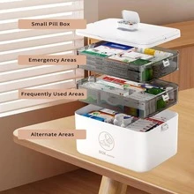3-Layer Large Capacity Transparent Minimalist Medical Medicine Storage Box, Waterproof Sealed With Compartment Design, Handle, Home Desktop Bathroom Countertop First Aid Medicine Box, Multi-Functional Multi-Layer Portable Handheld First Aid Bag, Family Medical Storage Box, Outdoor Travel Emergency Medicine Organizer, Nurse Car Storage Tool, With Lid Moisture-Proof Lock Compartment Tool Box, Camping Business Trip School Dormitory Home Backup Medicine Box, Plastic Multi-Functional Large Size Organizer Box, Dust-Proof Storage Box - Multicolor - View 7
