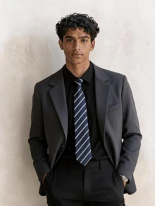 Jaket Jas Pria Slim Fit Warna Abu-abu, Ringan, Formal, Cocok untuk Bisnis, Kencan, dan Pakaian Sehari-hari. - Dark Grey - View 1
