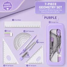 7-Piece Geometric Tool Set With Metal Pencil Case, Portable Math Tool Kit Including Compass, Ruler, Protractor, Triangle Ruler, Suitable For Students Back To School Supplies - Sets - View 9