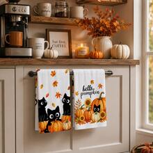 2 buah Handuk Dapur Motif Daun Musim Gugur & Warna Beige, Handuk Tangan Bermotif yang Menyerap, Handuk Teh Dekoratif untuk Dapur Musim Gugur, Hari Thanksgiving, Musim Panen, Pesta Peresmian Rumah, Ruang Makan Rumah, Dekorasi Rumah, Set 4/6/8 buah - MultiWarna - View 5