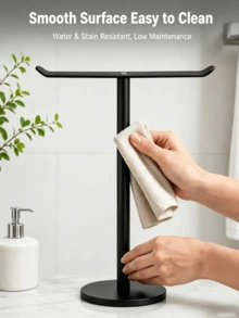 Bathroom T-Shaped Towel Rack Handheld Holder, Lightweight Headband Rack, Kitchen Black Storage Shelf, Sturdy Metal Structure Easy Installation Multi-Functional Home Organizer Rack, Countertop Organizer - View 3