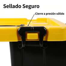 Durable Plastic Storage Box With Lid And Handles, 3 Sizes Available, Stackable For Home Organization, Tools, Office Supplies, And Various Items - Yellow and Black - View 6