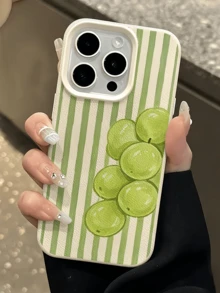1pc White Striped Green Grape Minimalist Anti-Drop Soft TPU Fashion Phone Case Full Coverage Anti-Fouling Protective Shell Compatible With Apple 18 17 16 15 14 13 12 11 Pro Max Air And Series - Multicolor - View 1
