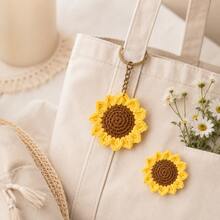 2/4pcs Handmade Crochet Sunflower Decorative Pendant, Yellow Flower With Brown Center, Suitable For DIY Crafts, Keychains, Decorative Flowers, Exquisite Craftsmanship, Holiday/Graduation Gift - Yellow - View 2