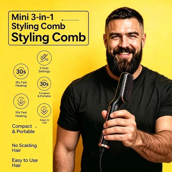 UKLISS Men's Hair And Beard Straightener - Professional Electric Flat Iron With Comb, Fast Heating Styling Tool For Smooth And Neat Hairstyles