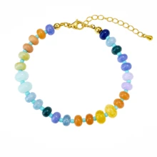 1 pieza Pulsera de mujer de verano con cuentas de piedra multicolor, accesorios de cobre chapados en oro de 18K, joyería casual diaria para parejas - Multicolor - Ver 6