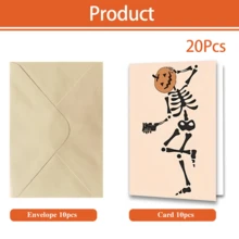 20 Pcs Greeting Cards With Envelopes And Blank Note Cards, Featuring A Spooky And Creepy Vintage Ghost And Skeleton Design, Perfect For Halloween And Various Occasions Including Halloween Parties. - Multicolor - View 8
