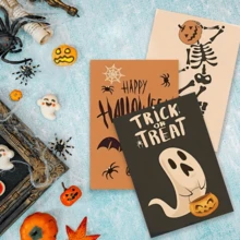 20 Pcs Greeting Cards With Envelopes And Blank Note Cards, Featuring A Spooky And Creepy Vintage Ghost And Skeleton Design, Perfect For Halloween And Various Occasions Including Halloween Parties. - Multicolor - View 5