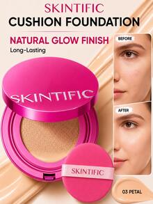 SKINTIFIC Cover Glow Perfect 氣墊粉底液－自然光澤妝感、中至高遮瑕、保濕胜肽複合成分、輕盈配方，適合乾性與混合性肌膚 - 03 花瓣 - 查看 3