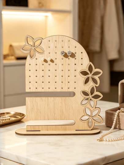 Soporte de exhibición de joyería de madera vintage con diseño calado de gran capacidad para aretes y accesorios-Un regalo para mamá o tu ser querido. Soporte de joyería de madera con diseño floral calado para aretes y relojes. Soporte de exhibición y organizador para tocadores y escritorios.
