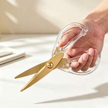 1pc Gold Blade Transparent Handle Scissors, Highly Attractive Stainless Steel Craft Scissors, Multi-Purpose Scissors For Home, School, Office, Paper Cutting And Fabric Trimming - Multicolor - View 5