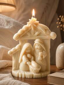 3D Christmas Scene Silicone Candle Mold, Holy Family Stable Statue Mold, Nativity Christmas Scented Candle Mold, DIY Plaster Epoxy Resin Religious Home Decor Craft - Silicone Candle Mold - View 2