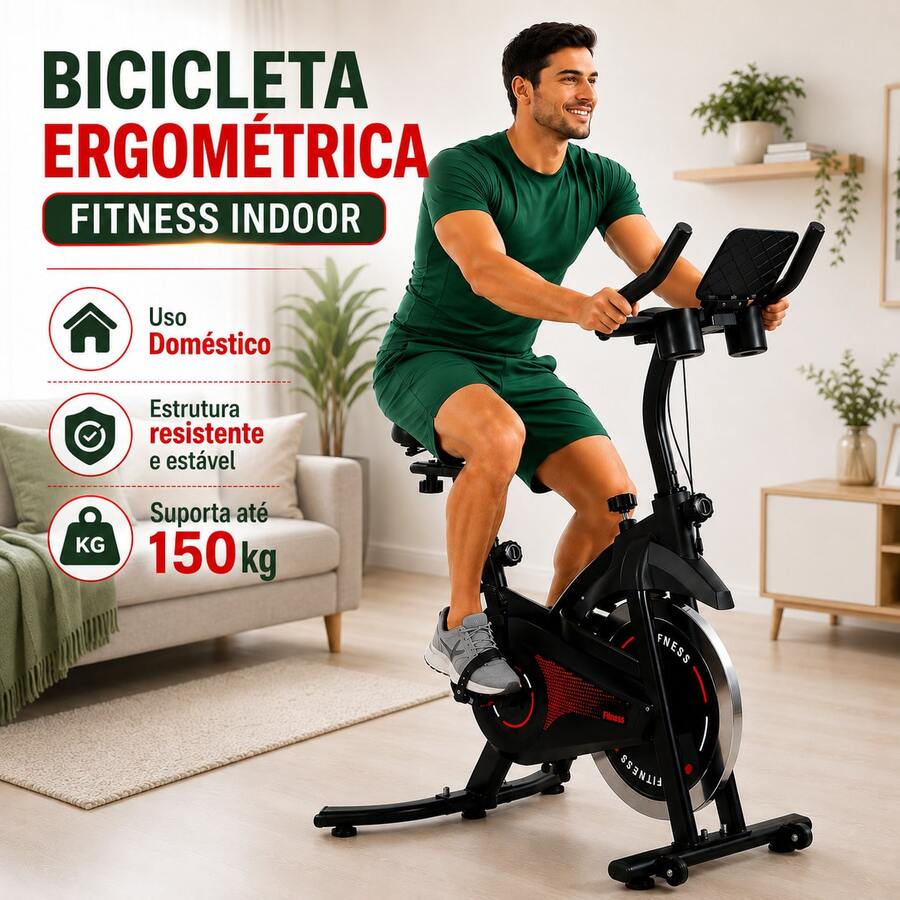 Bicicleta Ergométrica Spinning Fitness Ajustável até 150kg com Rodinhas e Painel Digital Inércia 13kg