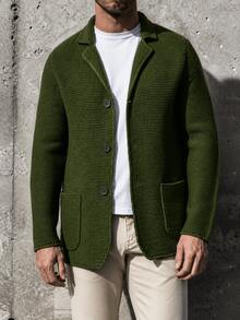 Autumn Winter New Men Lapel Knit Cardigan Single‑Breasted Sweater Blazer Coat European & American Outerwear - White - View 10