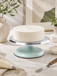 1 pieza Plato giratorio de aluminio de 10 pulgadas, base giratoria antideslizante para exhibir postres, apto para herramientas de decoración de pasteles, herramientas de repostería, utensilios de cocina, accesorios de cocina - Azul Cadete - Ver 1
