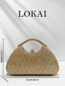 1 Peça Bolsa de Noite de Luxo Feminina com Diamante Dourado, Bolsa de Mão Totalmente com Strass de Alta Densidade, Adequada para Casamentos, Festas, Bailes de Formatura, Eventos de Alto Padrão e Mais - Multicolorido - Visão 7