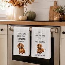2pcs White Dachshund Funny Text Pattern Kitchen Towels, Modern Minimalist Pet Style Soft Fabric Rectangular Printed Absorbent Hand Towels, Suitable For Kitchen, Baking Area, Pet Home Party, Daily Home Decor 4/6/8pcs Set - Multicolor - View 2