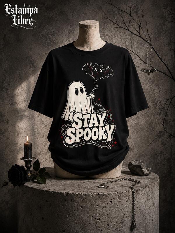 Camiseta bonita de mujer con estampado de fantasma y murciélago, corte oversize, cuello redondo y manga corta, estilo casual oscuro y lindo para Halloween, regreso a clases y temporada