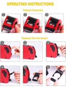 1pc Digit Price Label Gun With 5,000 Sticker Labels, Pricing Gun Kit For Office, Retail Store, And Grocery (A/Red) - Red - View 6