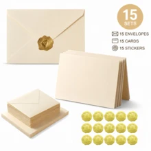 45pcs (15 Envelopes + 15 Greeting Cards + 15 Stickers) Western Style Solid Color Blank 120GSM Envelopes, Cream/Beige 250GSM Greeting Cards, Envelope Set Postcards Invitation Cards With Metal Stickers - one-size - View 1