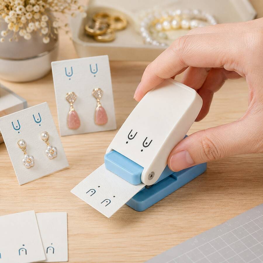 Earring Card Punch Tool, Dual Hole Jewelry Display Card Puncher With U-Shaped Slot, Easy-Press Lever Style, Suitable For Studs, Hooks And Pendant Earrings, Packaging And Handmade Cards - Earrings - View 1