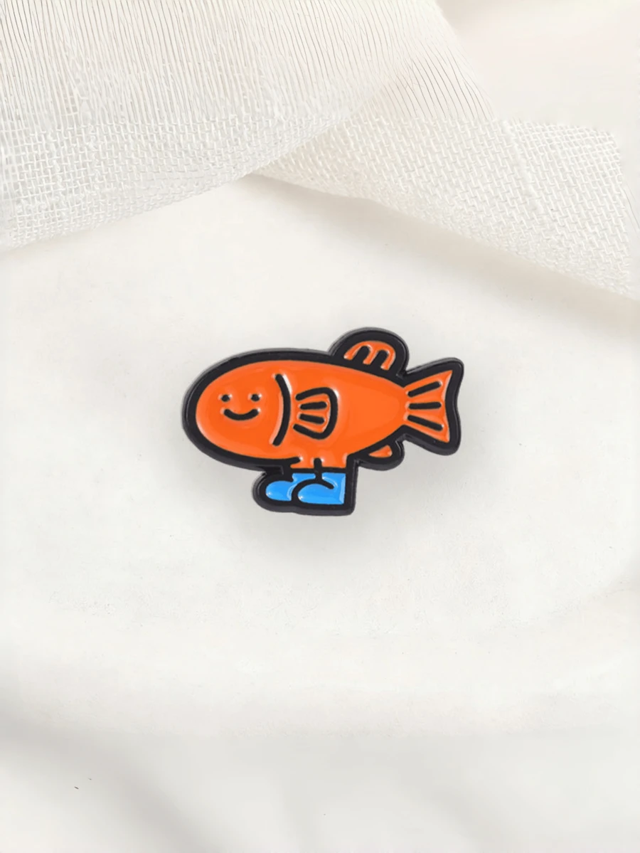 1PC Cute Cartoon Fish Enamel Pin Funny Fish With Boots Design For Women Men Animal Lovers Jacket Backpack Decor Alloy Lapel Pin Gift - Multicolor - View 1