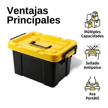 Durable Plastic Storage Box With Lid And Handles, 3 Sizes Available, Stackable For Home Organization, Tools, Office Supplies, And Various Items - Yellow and Black - View 4